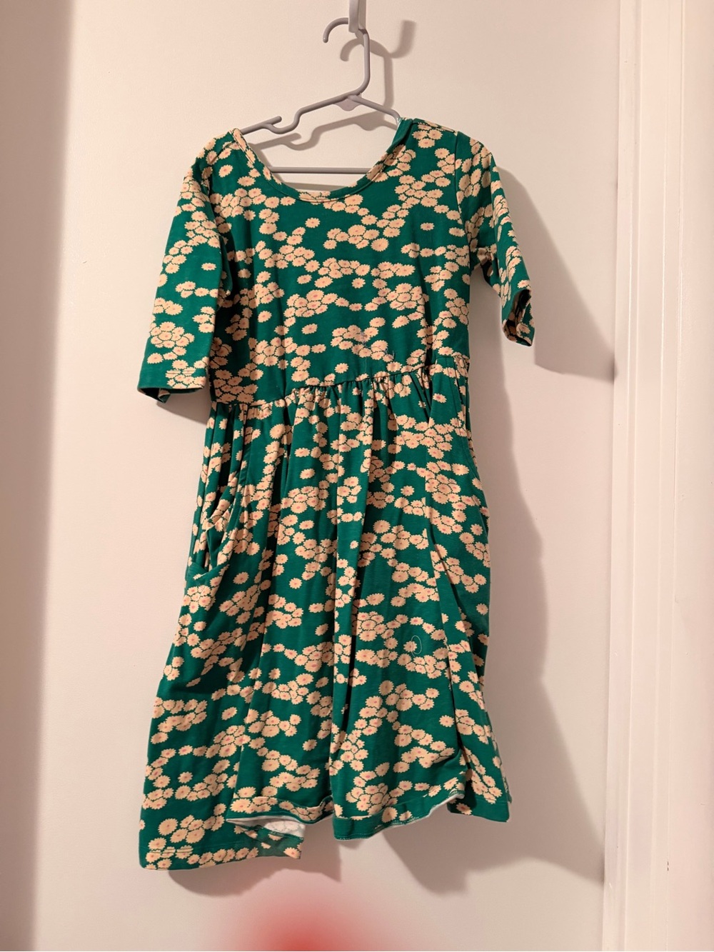 Hanna Andersson Green Floral 3/4 Sleeve Dress — Size 8 / 130